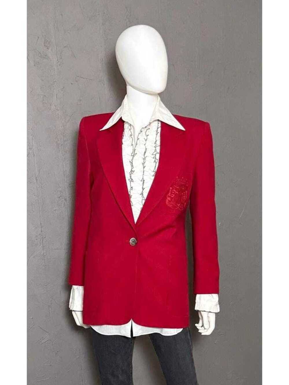 1980's Red Wool Blazer by Premier Collection Embroidered Crest Pocket XS/S